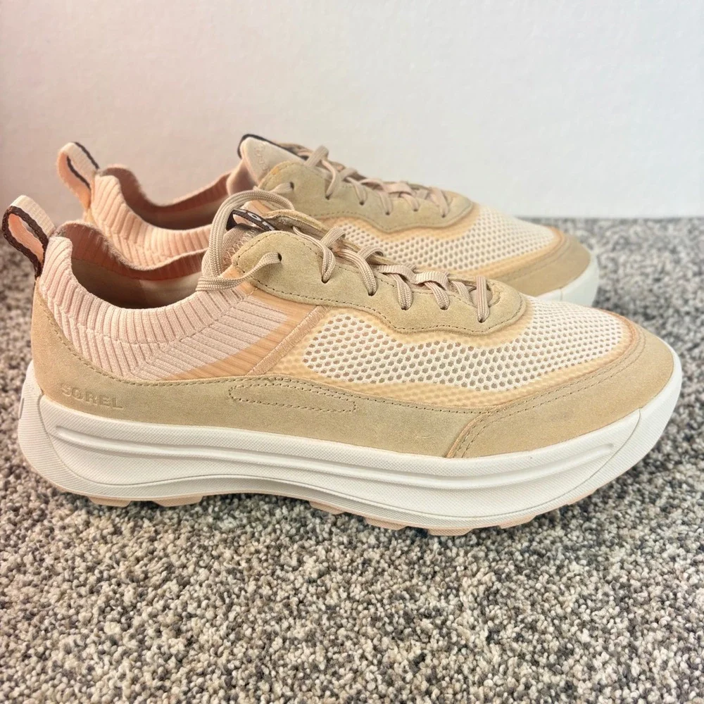 SOREL ONA 503 Knit Low Sneakers Peach Pink Suede Mesh Platform Trainers sz 10.5